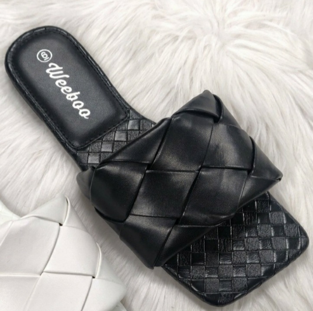Black Squared Toe Flats